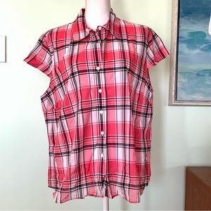 🏷️ Jones New York Sport Pink Plaid Button Down Top 2X Cotton